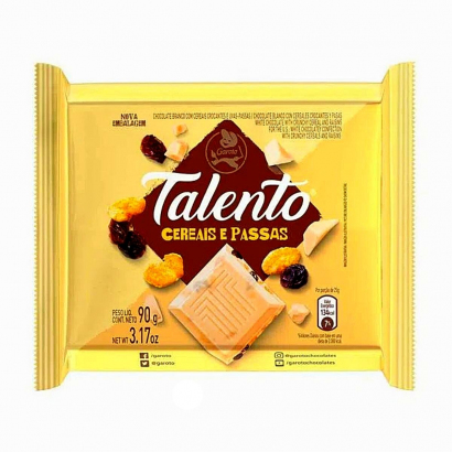 Chocolate Talento Branco Cereais e Passas Garoto 90g